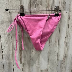 New! Monica Hansen MHB Revolve Lurex Side Tie Cheeky Bikini Bottom Pink S